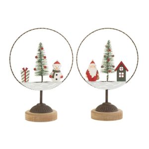 CIRCLE ON FOOT+LED SANTA/SNOWMAN WOOD/METAL MIX ASSORTMENT OF 2