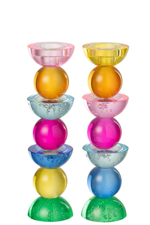 CANDLE HOLDER GLASS MULTICOLORED LARGE ASSORTMENT OF 2