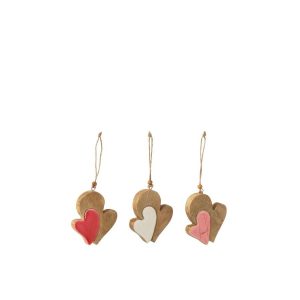 HANGER HEART CARVED MANGO WOOD MIX SMALL ASSORTMENT OF 3
