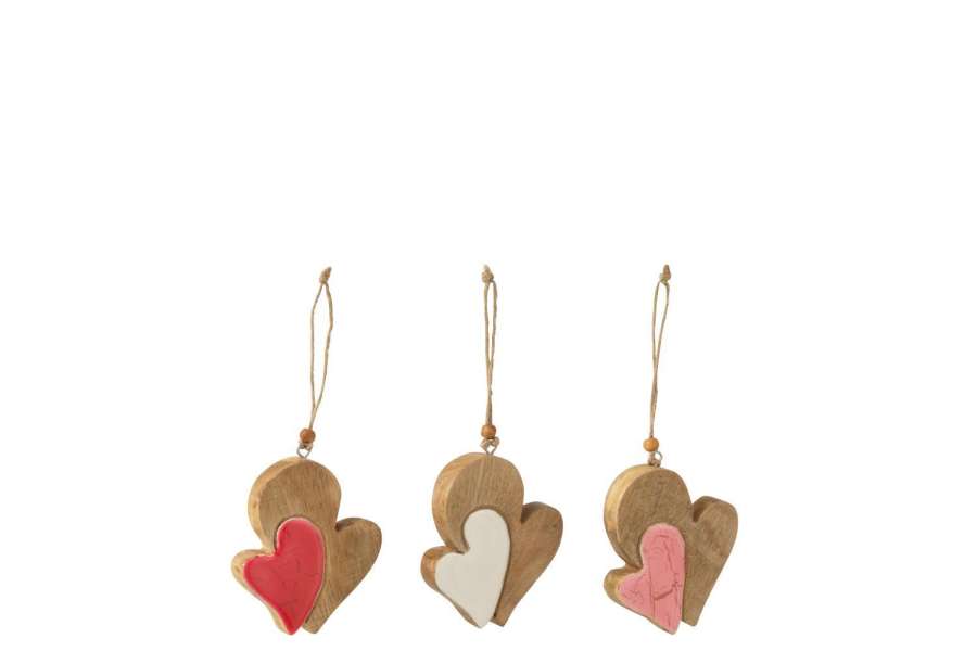 HANGER HEART CARVED MANGO WOOD MIX SMALL ASSORTMENT OF 3
