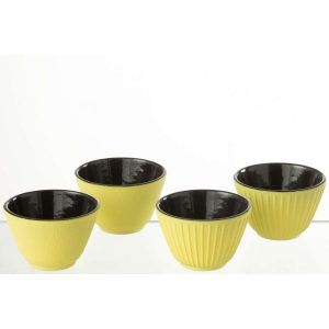 BOX OF 2 TEA CUP METAL YELLOW ASSORTMENT 2