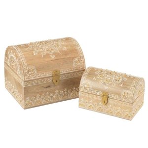 SET OF 2 BOX RECTANGLE BEADS MANGO WOOD NATURAL/WHITE