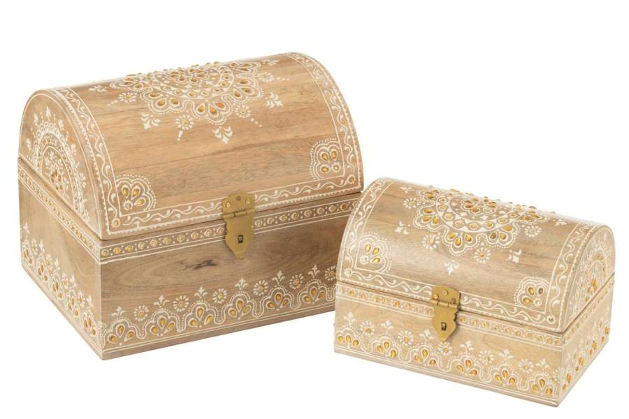 SET OF 2 BOX RECTANGLE BEADS MANGO WOOD NATURAL/WHITE