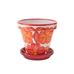 FLOWERPOT CERAMIC ORANGE/WHITE LARGE
