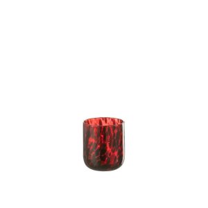TEALIGHT HOLDER SPOTTED GLASS RED/BLACK SMALL