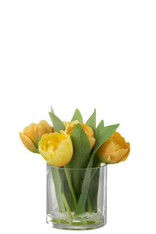 TULIPS IN VASE ROUND PLASTIC GLASS YELLOW SMALL