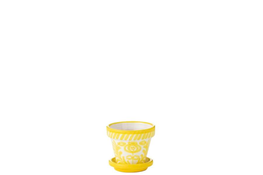 FLOWERPOT+PLATE GRANADA HANDMADE/HANDPAINTED CERAMIC YELLOW/WHITE EXTRA SMALL