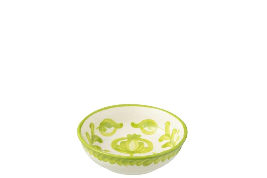 BOWL GRANADA LOW CERAMIC WHITE/GREEN SMALL