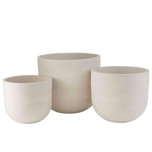 SET OF 3 FLOWERPOTS ROUND CERAMIC HIGH WHITE