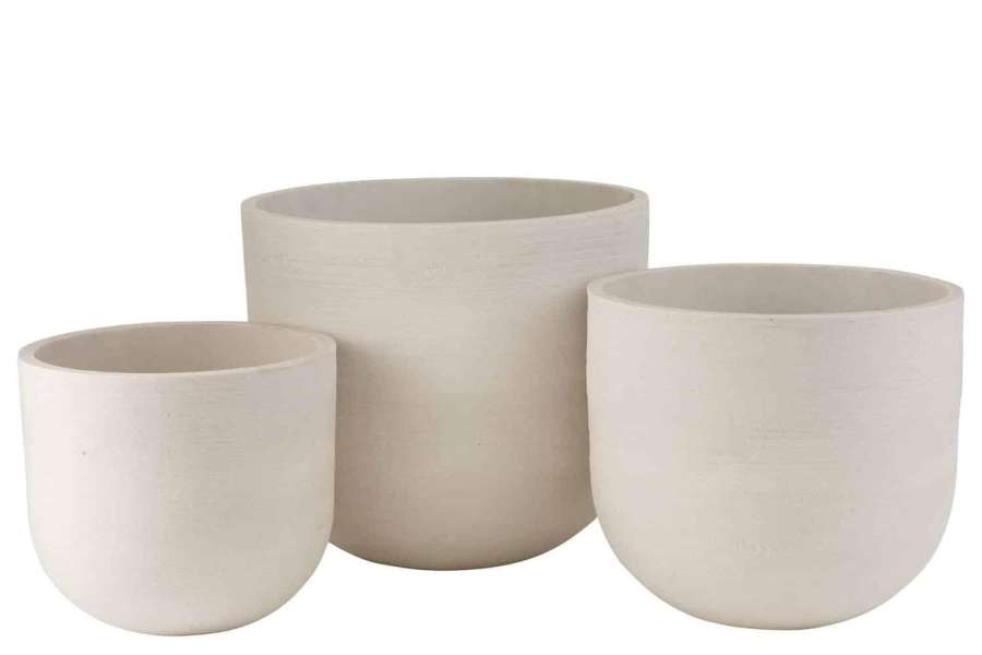 SET OF 3 FLOWERPOTS ROUND CERAMIC HIGH WHITE