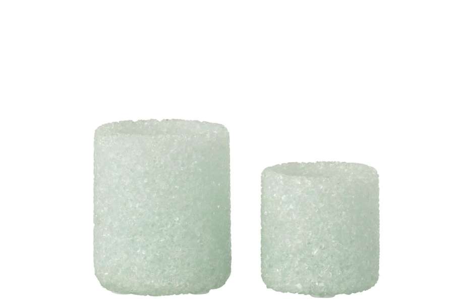 SET OF 2 TEALIGHT HOLDER STONE GLASS WHITE