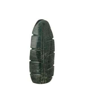 VASE LEAF STONEWARE DARK GREEN MEDIUM