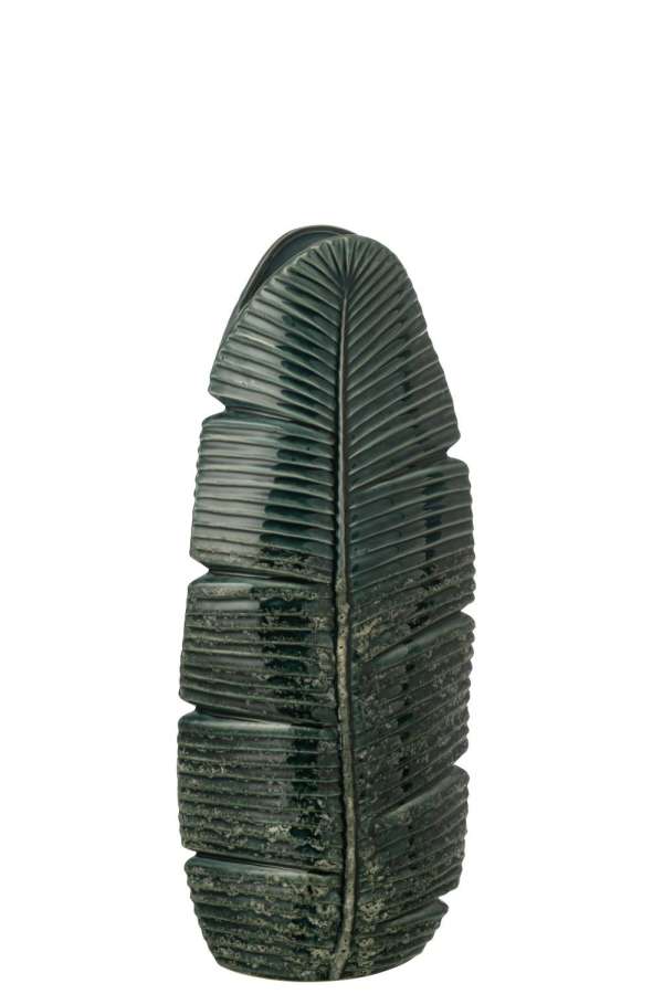 VASE LEAF STONEWARE DARK GREEN MEDIUM