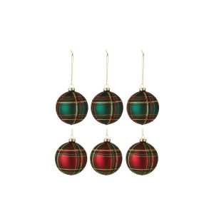 BOX OF 6 CHRISTMAS BAUBLES CHECKERED GLASS 3RED/3GREEN SMALL