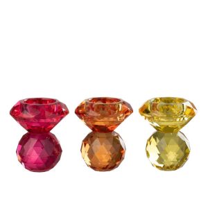 CANDLE HOLDER BALL GLASS YELLOW/ORANGE ASSORTMENT OF 3
