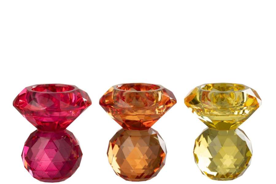 CANDLE HOLDER BALL GLASS YELLOW/ORANGE ASSORTMENT OF 3
