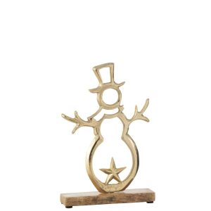 SNOWMAN STAR ON BASE ALUMINIUM/WOOD GOLD LARGE