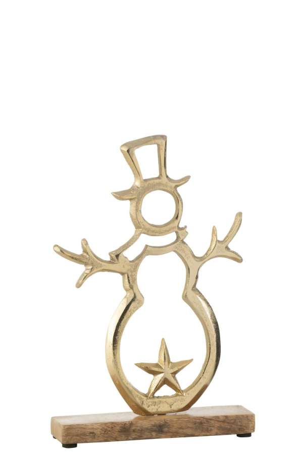 SNOWMAN STAR ON BASE ALUMINIUM/WOOD GOLD LARGE