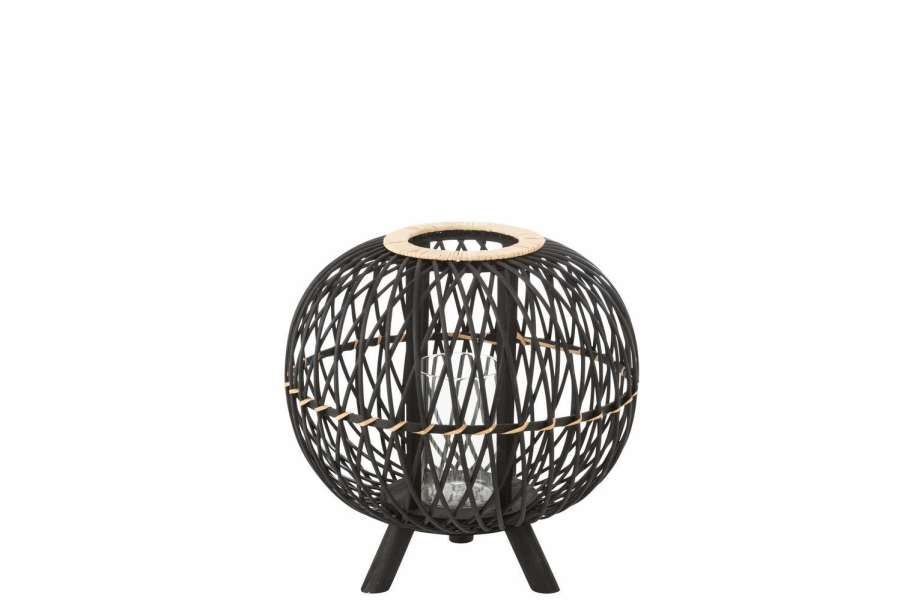 LANTERN BALL ON FOOT BAMBOO BLACK/NATURAL MEDIUM
