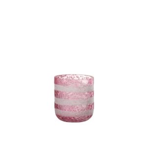 TEALIGHT HOLDER STRIPES GLASS RED/WHITE SMALL