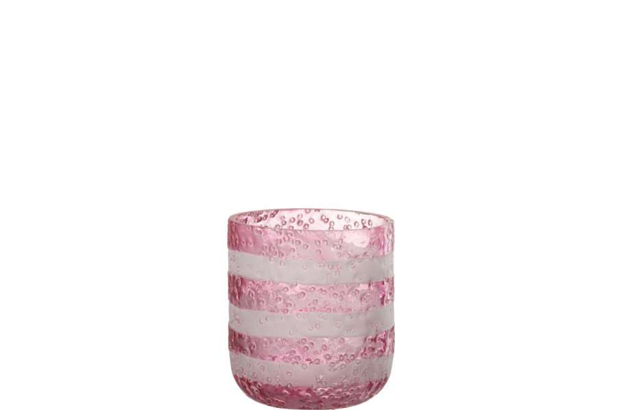 TEALIGHT HOLDER STRIPES GLASS RED/WHITE SMALL