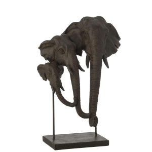 ELEPHANT ON BASE FAMILY POLYRESIN DARK BROWN