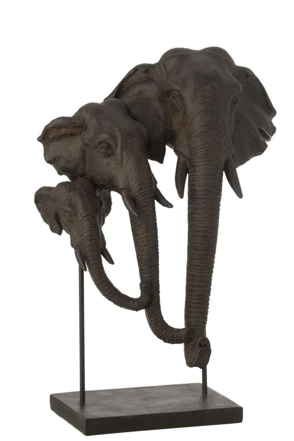 ELEPHANT ON BASE FAMILY POLYRESIN DARK BROWN