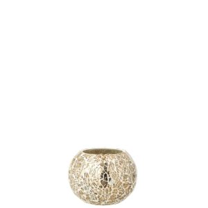 TEALIGHT HOLDER BALL CRACKLED GLASS GOLD COLORED