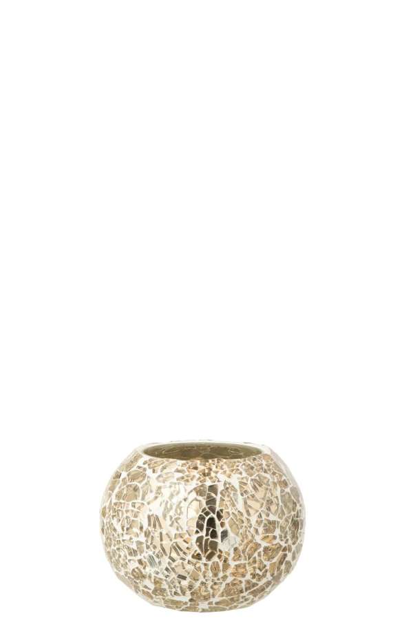 TEALIGHT HOLDER BALL CRACKLED GLASS GOLD COLORED