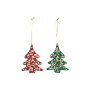 HANGER CHRISTMAS TREE BEADS/MDF CHRISTMAS RED/EMERALD GREEN ASSORTMENT OF 2
