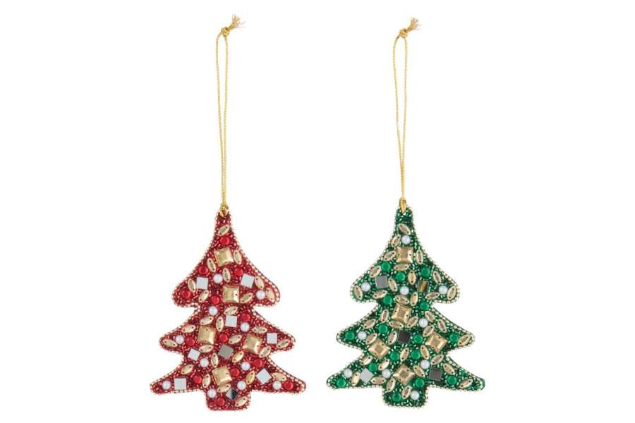 HANGER CHRISTMAS TREE BEADS/MDF CHRISTMAS RED/EMERALD GREEN ASSORTMENT OF 2