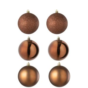 BOX OF 6 CHRISTMAS BAUBLE PLASTIC DARK BROWN