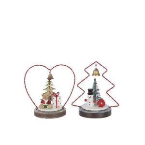 BEAR + SNOWMAN LED HEART + TREE PLYWOOD CHRISTMAS RED/WHITE ASSORTMENT OF 2
