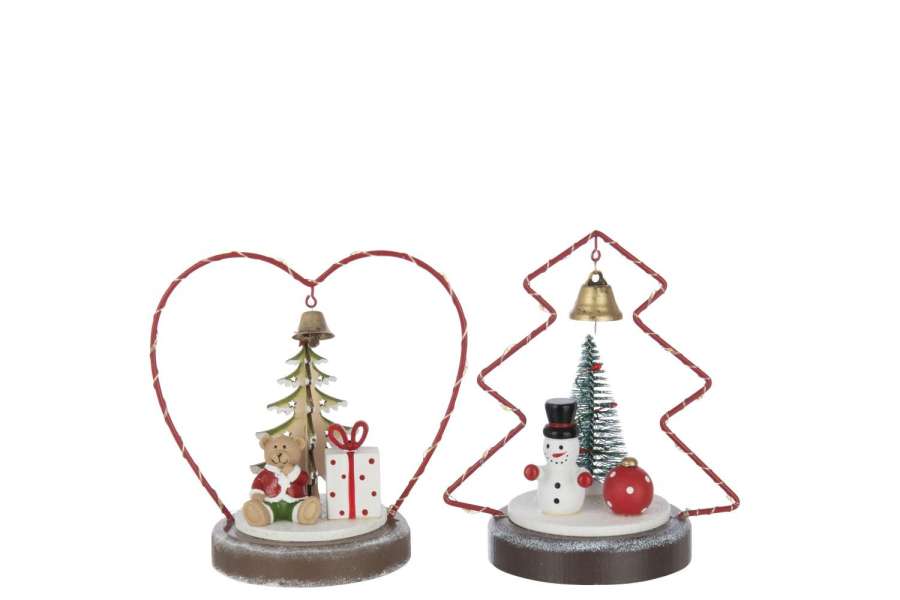 BEAR + SNOWMAN LED HEART + TREE PLYWOOD CHRISTMAS RED/WHITE ASSORTMENT OF 2