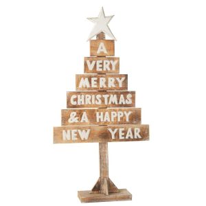 CHRISTMAS TREE STAR ALBASIA WOOD NATURAL/WHITE