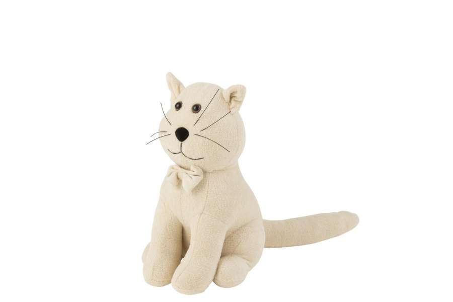 DOOR STOP CAT+BOW TIE BOUCLÉ ECRU