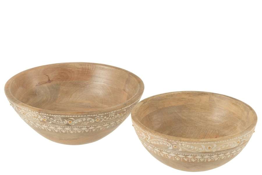SET OF 2 BOWLS BEADS MANGO WOOD NATURAL/WHITE