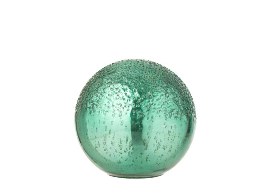 BALL LED CRACKLED GLASS GREEN SMALL