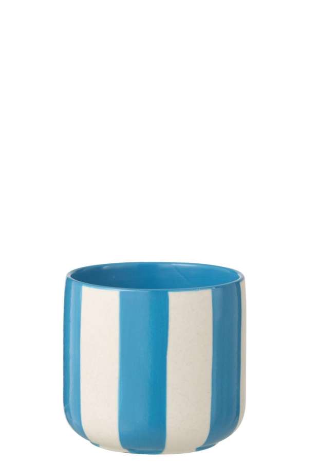 FLOWERPOT STRIPED CERAMIC BLUE/WHITE MEDIUM