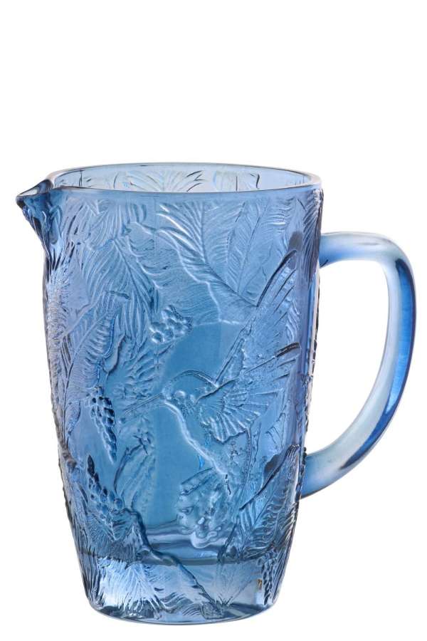CARAFE BIRDS GLASS BLUE