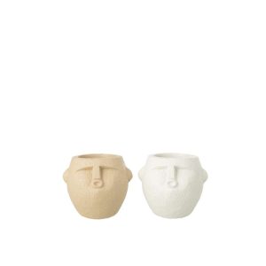 FLOWERPOT POLYRESIN WHITE/BEIGE SMALL ASSORTMENT OF 2
