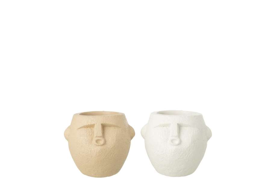 FLOWERPOT POLYRESIN WHITE/BEIGE SMALL ASSORTMENT OF 2