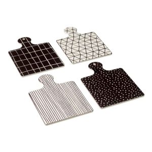 CHEESE SERVICE WINDOWBOX CERAMICS BLACK/WHITE ASSORTMENT OF 4