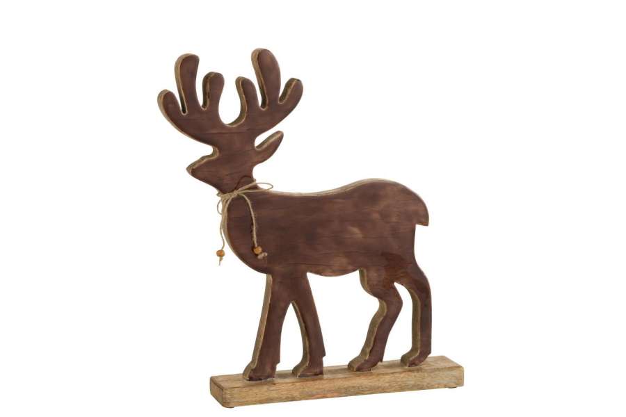 FIGURINE REINDEER WOOD BROWN LARGE