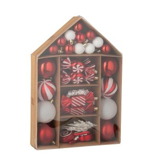 BOX OF 59 CHRISTMAS BAUBLE PLASTIC CHRISTMAS RED/WHITE