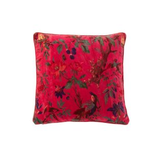 CUSHION BIRDS/FLOWERS COTTON VELVET PINK