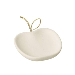 PLATE DECO APPLE PORCELAIN WHITE/GOLD COLORED