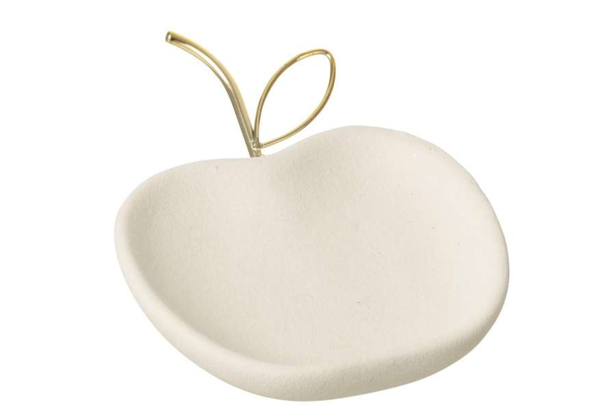 PLATE DECO APPLE PORCELAIN WHITE/GOLD COLORED