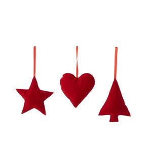 HANGER HEART/STAR/CHRISTMAS TREE TEXTILE RED ASSORTMENT OF 3