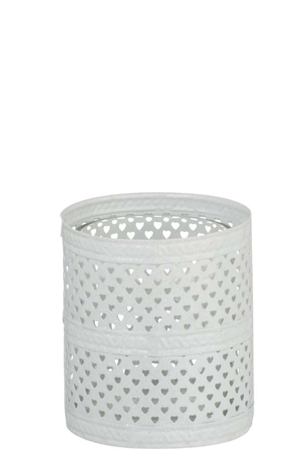 TEA-LIGHT HOLDER GLITTER METAL WHITE SMALL 9X7CM